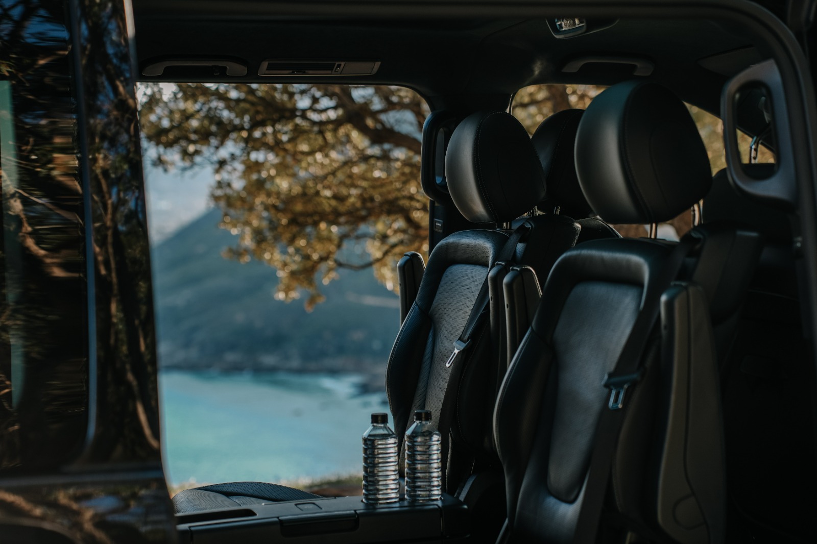 Mercedes-Benz V-Class passenger seating viewed through the open sliding door