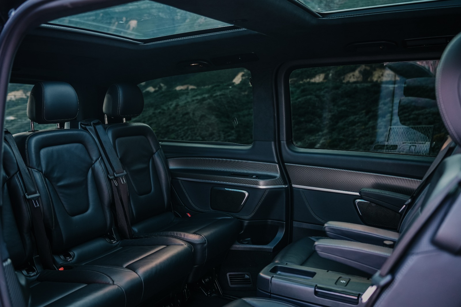 Mercedes-Benz V-Class multi-row black leather passenger cabin
