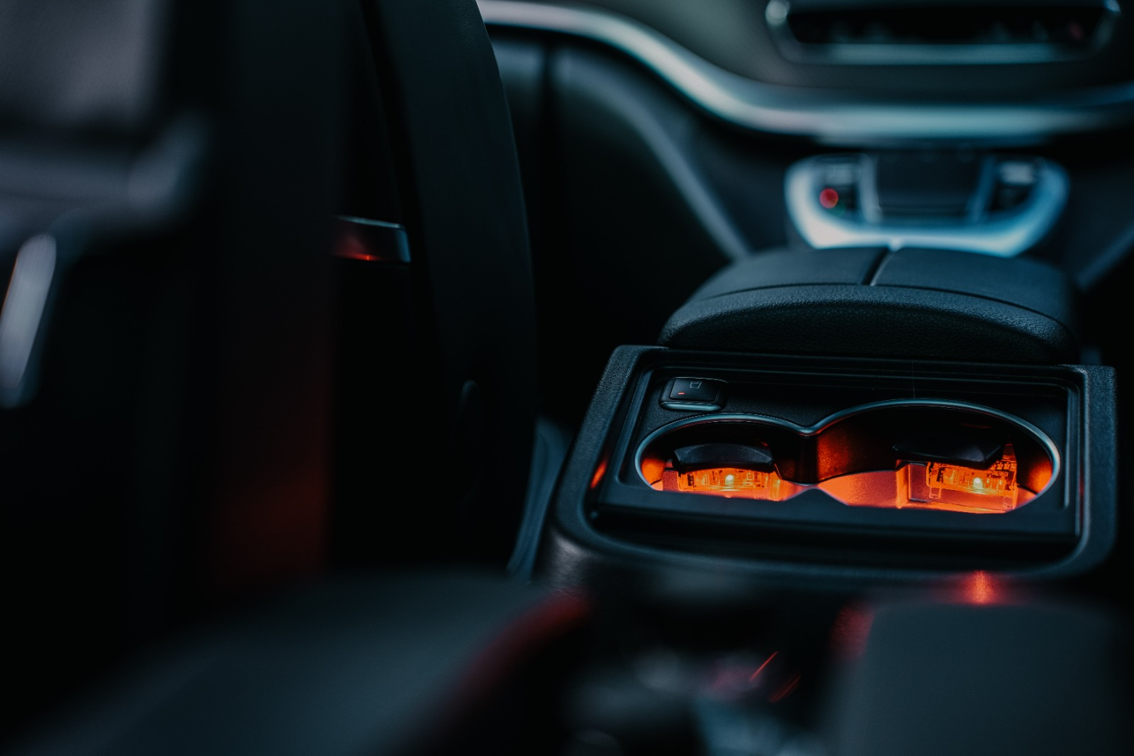 Mercedes-Benz V-Class passenger cupholder console with ambient lighting